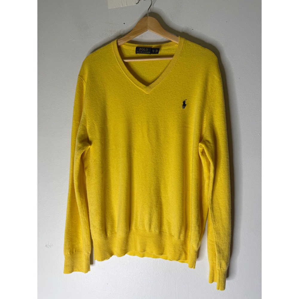 Polo‎ Ralph Lauren men's v neck merino wool yellow pull over sweater XL